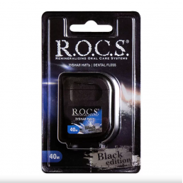 Флосс ROCS Black Edition - зубная нить 40м (расширяющаяся, мятная) ЕвроКосМед