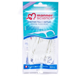 Флоссер Manner Science - зубная нить с зубочисткой 30шт