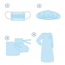 Комплект одежды для хирургов КОХ-01(25) Голубой  (халат, маска, бахилы, колпак) стерильно. Инмедиз