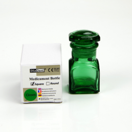 Емкость стеклянная квадратная, цв. Зеленый (10 мл) с крышкой (1шт) DiaDent (Medicament Bottles (Round)