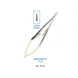 20-28 Иглодержатель микрохирургический прямой Castroviejo TC, 140 мм, карбид-вольфрамовые вставки