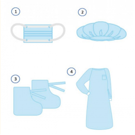 Комплект одежды для хирургов КОХ-01(20) Белый (халат, маска, бахилы, колпак) стерильно. Инмедиз