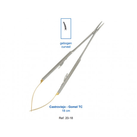 20-18 Иглодержатель микрохирургический изогнутый Castroviejo-Gomel TC,180 мм карбид-вольфрамовые вставки
